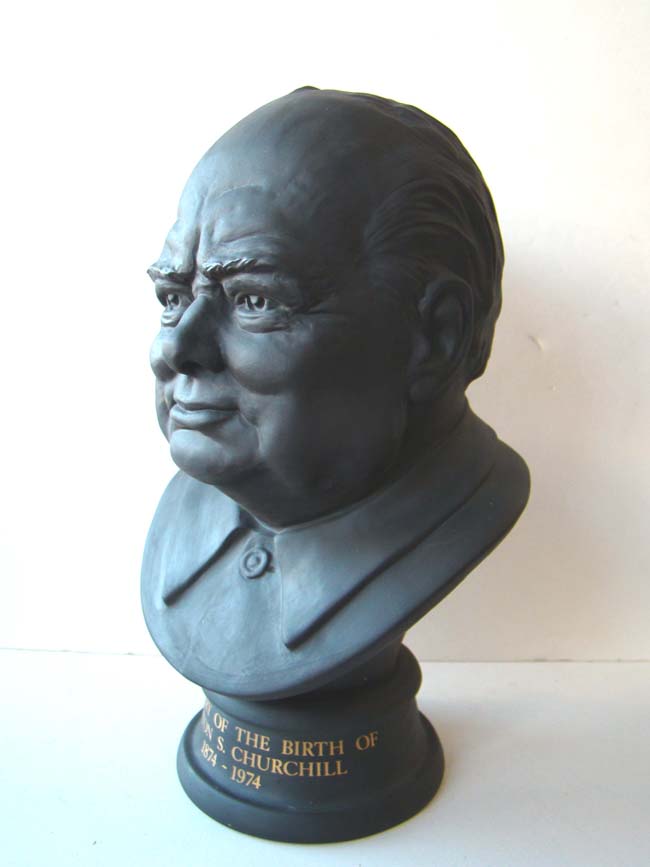 A Black Basalt Limited Edition Bust of Winston S. Churchill produced in 1974 by Royal Doulton on the Centenary of his birth in 1874.